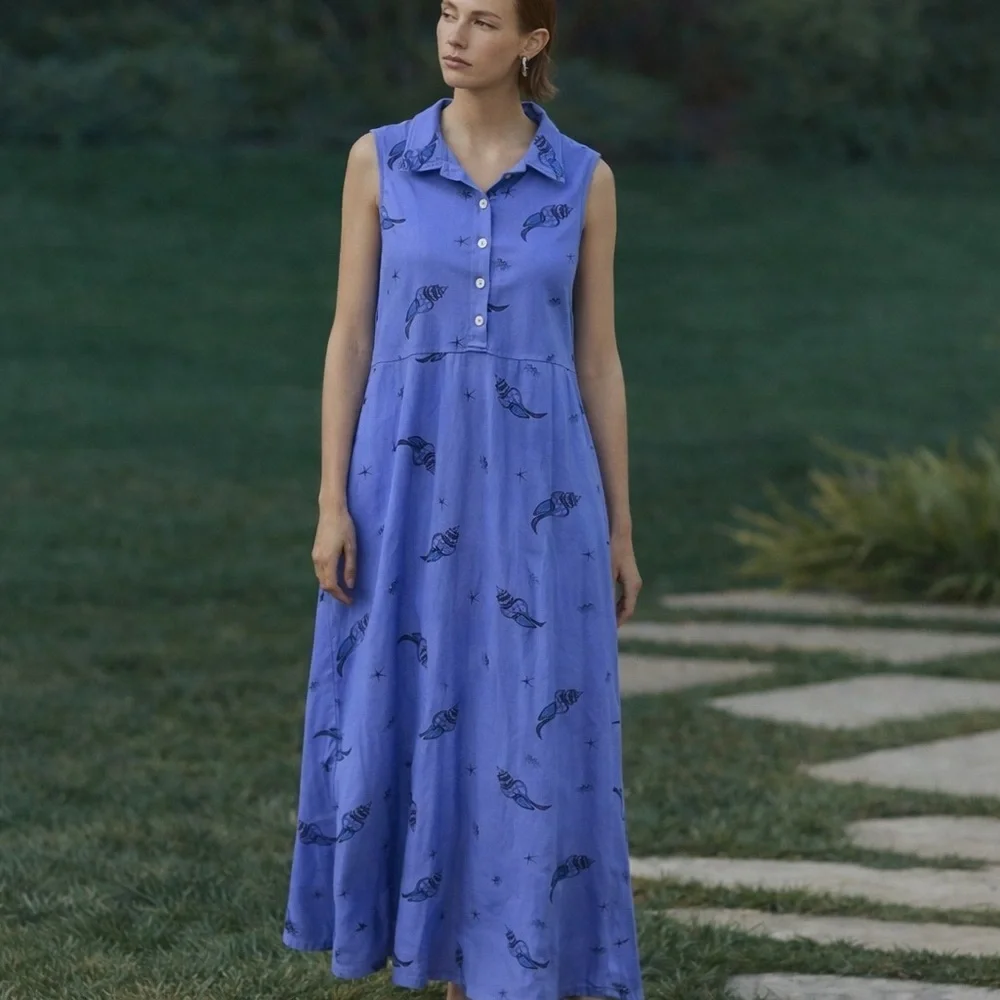 Zipcode Design Purple Seashell Starfish Beach Polo Maxi Dress M - Picture 6 of 9